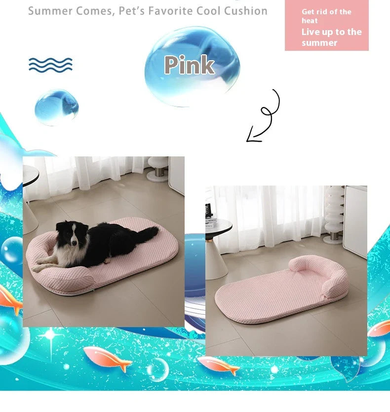 A breathable, ice-filled pet cooling mat in a variety of stylish colours for use in kennels, beds, or anywhere your pet lounges.