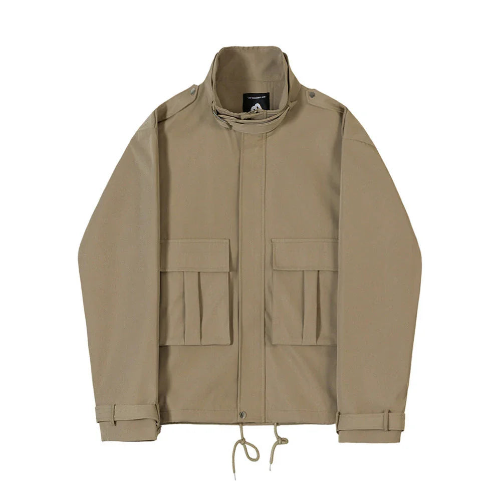 Premium vintage-inspired khaki denim jacket with a handsome sense of design and a refined, polished silhouette