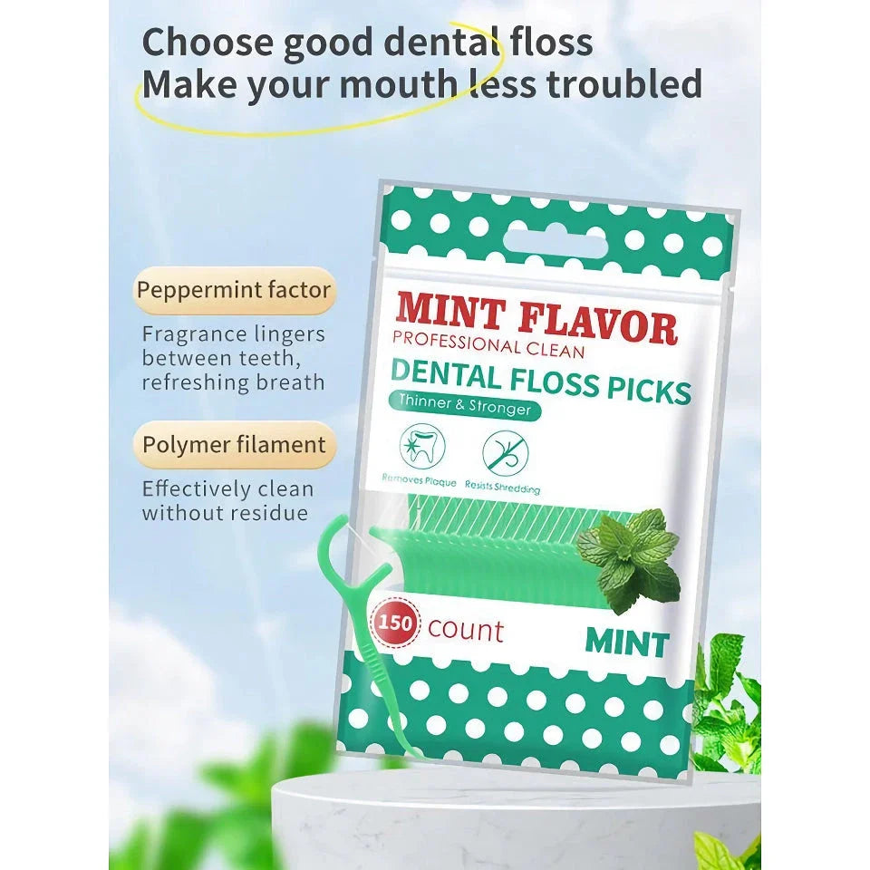 Premium mint-infused dental floss sticks for thorough interdental cleaning and fresh breath on the go