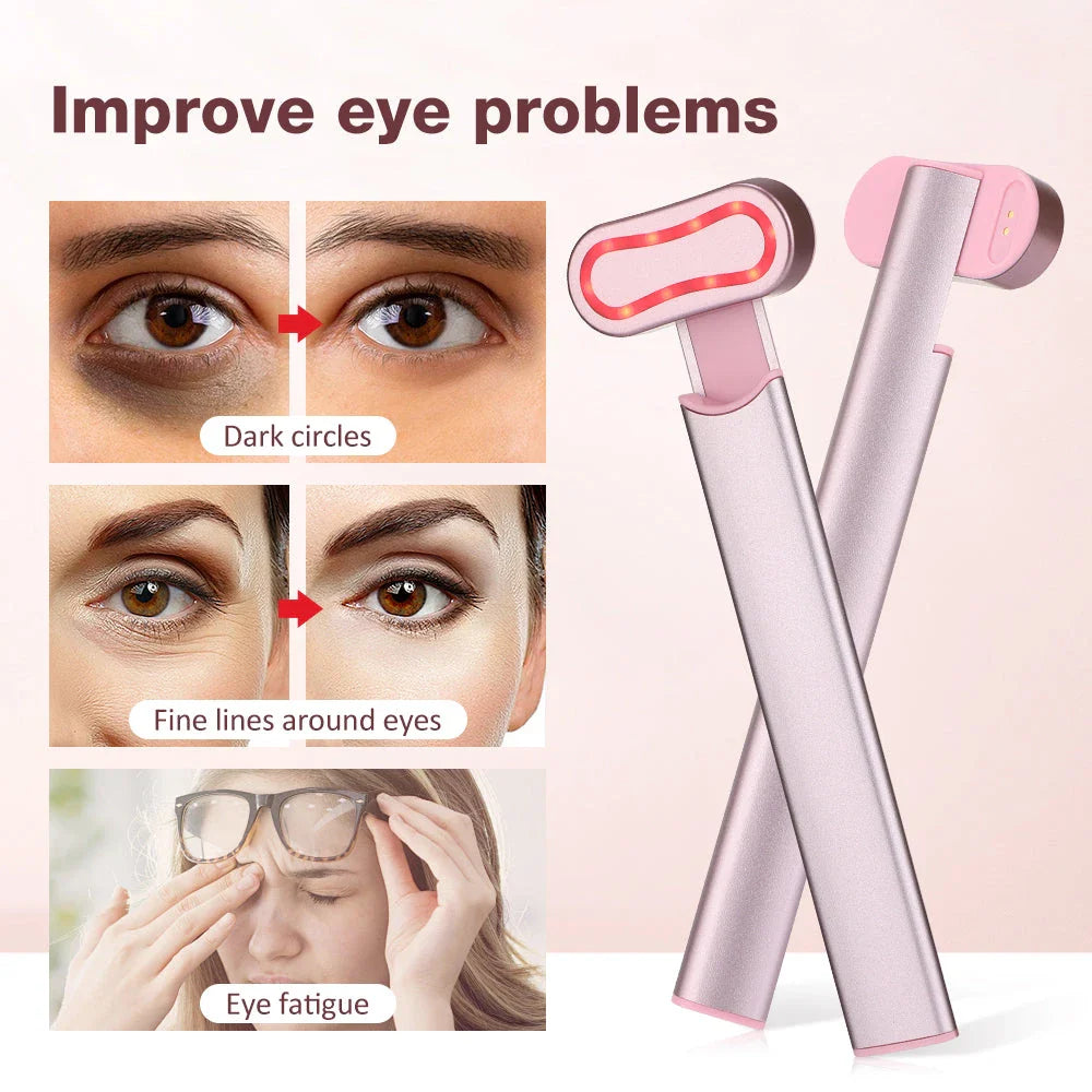 EMS Eye Beauty Device with 360° rotating massage head, microcurrent technology, and warm compress therapy for rejuvenating the eye area