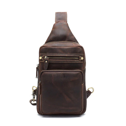 Vintage-inspired genuine leather briefcase with multiple compartments and secure zipper closure, ideal for modern commuters