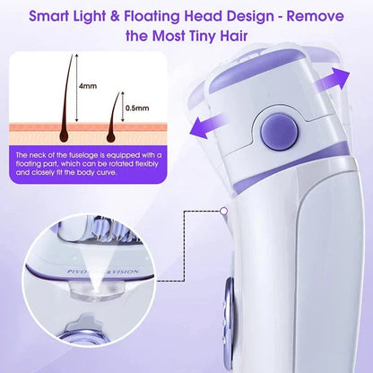 Premium 3-in-1 electric epilator and shaver for women with carbon steel blades, two speed settings, and built-in LED light for smooth, hair-free skin