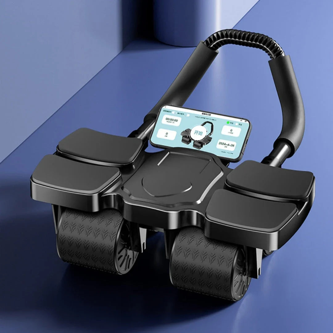 Premium 4-wheel abdominal roller with automatic rebound and mobile app for core strengthening and fitness workout
