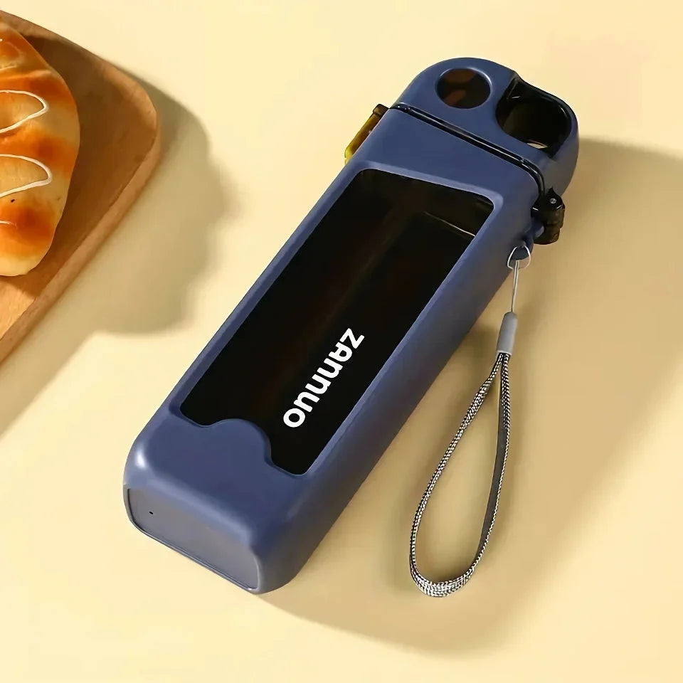 Stylish and leak-proof 350ml plastic sports water bottle with lockable lid and measurement markings