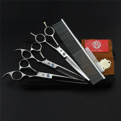 Premium Stainless Steel Pet Grooming Tools Set with Precision-Ground Scissors, Ergonomic Handles, and Comprehensive Accessories