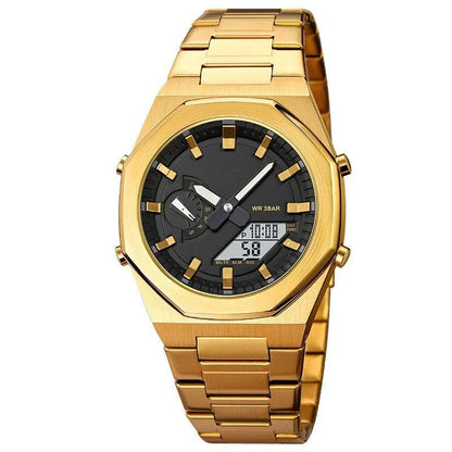 Premium multifunctional sports watch with sleek design, waterproof construction, and practical features like dual time, date, and alarm clock