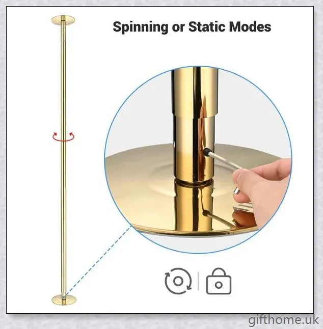 Premium 9ft Golden Spinning Strip Pole with Adjustable Height and Spinning/Static Modes for Home Dance Studio