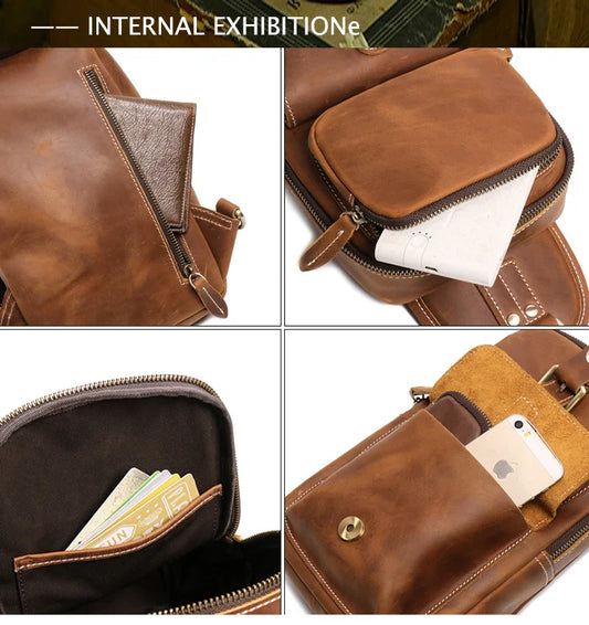 Premium Genuine Leather Messenger Bag for Outdoor Sports and Activities