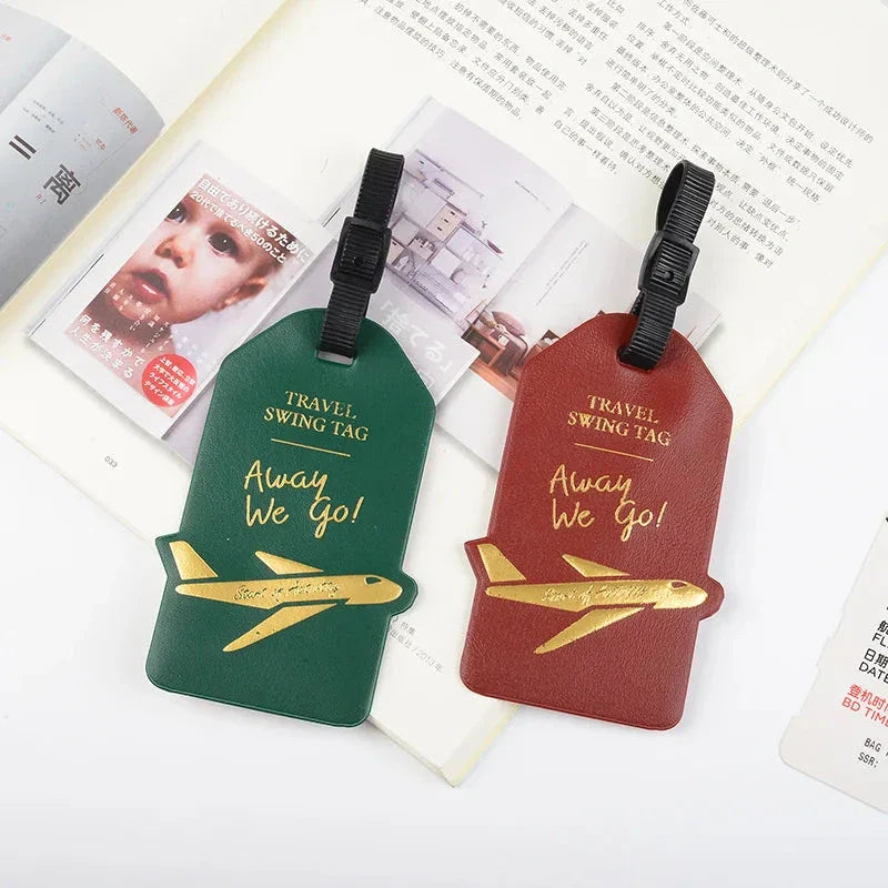 Premium PU leather luggage tag with elegant design and secure strap for UK travellers