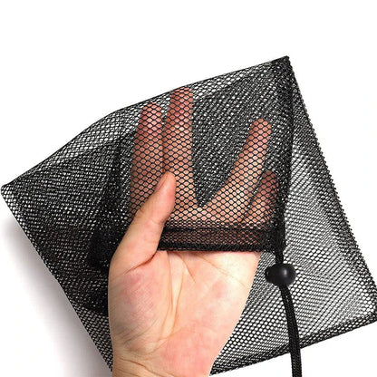 Multipurpose nylon mesh drawstring storage bag in two sizes for organising sports gear, laundry, and more