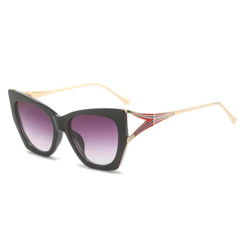 Refined cat eye sunglasses with blue gradient lenses and sleek metal frames, offering timeless British style and UV400 protection.