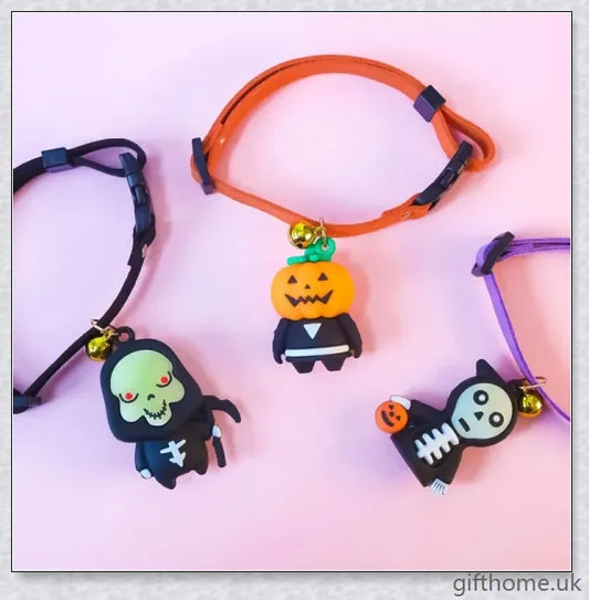 Collaween Halloween Pet Collar Adornment with whimsical cartoon patterns and glow-in-the-dark features
