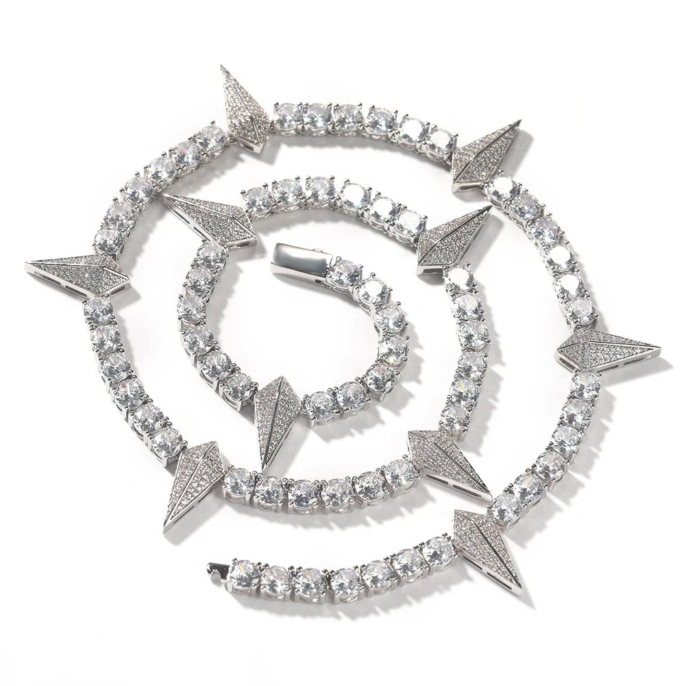 Premium men's zircon necklace with a sleek, geometric design and sparkling stones