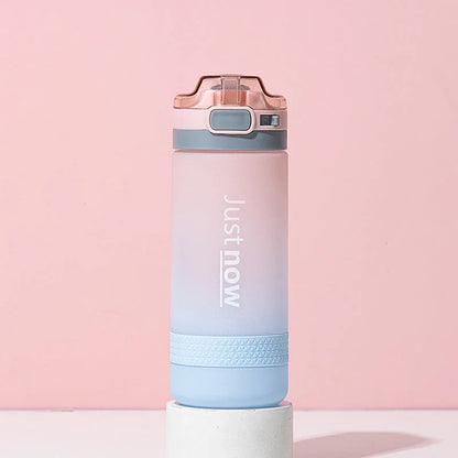 Eco-Friendly Portable Water Bottle with Straw in various colours, including Purple, Yellow, and Blue