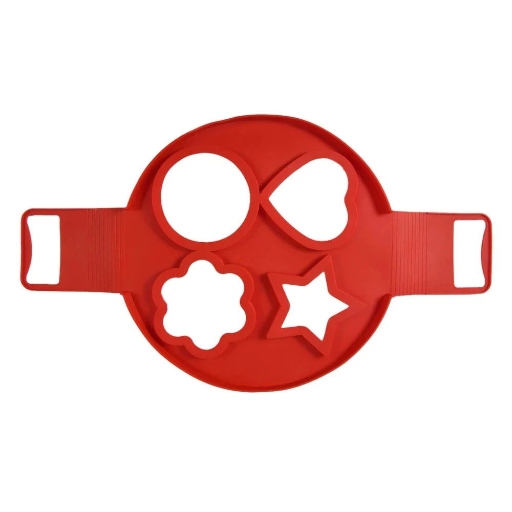 Red silicone non-stick pancake and egg mold ring for making perfectly shaped breakfast items