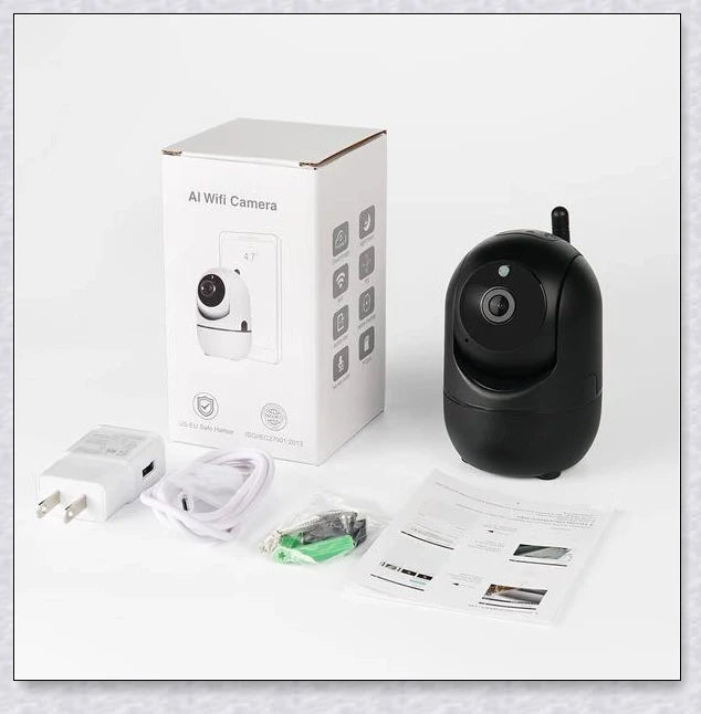 Intelligent indoor security camera with 360-degree panoramic coverage, auto-tracking, and remote access capabilities