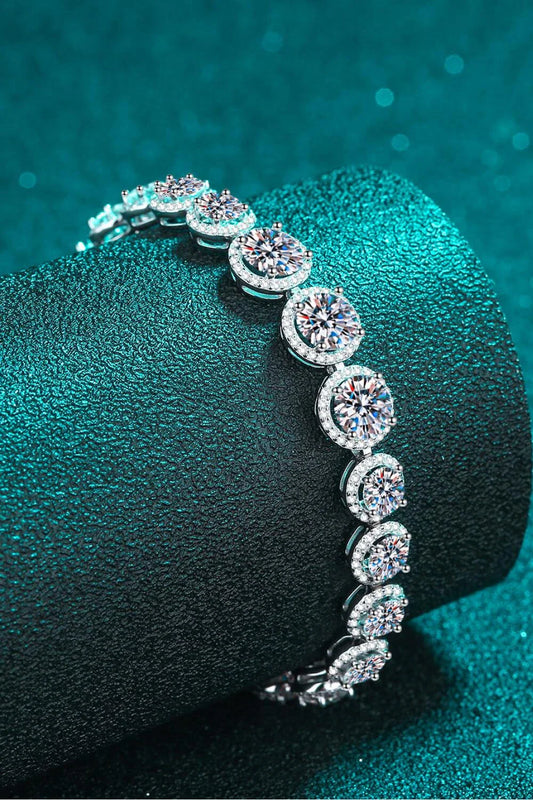 Sparkling moissanite stones set in a polished 925 sterling silver bracelet with a minimalist, elegant design