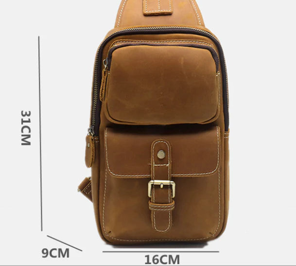 Premium handcrafted cow leather one-shoulder messenger bag for men in vintage brown colour