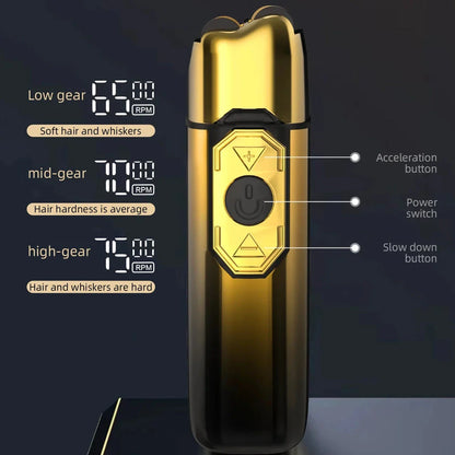 Premium electric shaver with LED display, rechargeable battery, and waterproof design for a flawless grooming experience