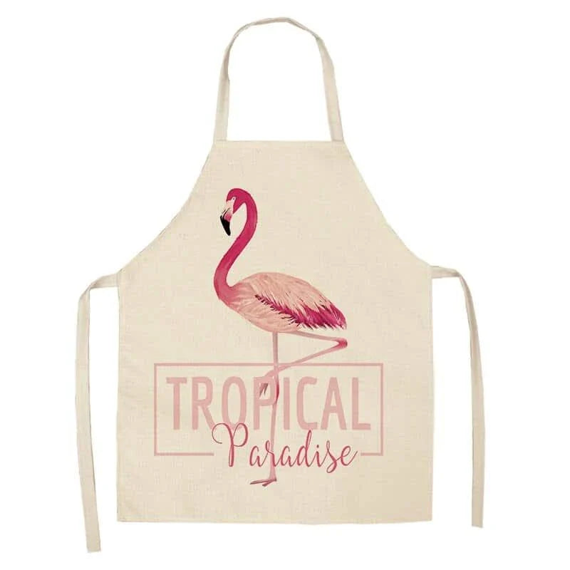 Flamingo Print Apron with Adjustable Neck Strap and Waist Ties, Made of Cotton and Linen Blend