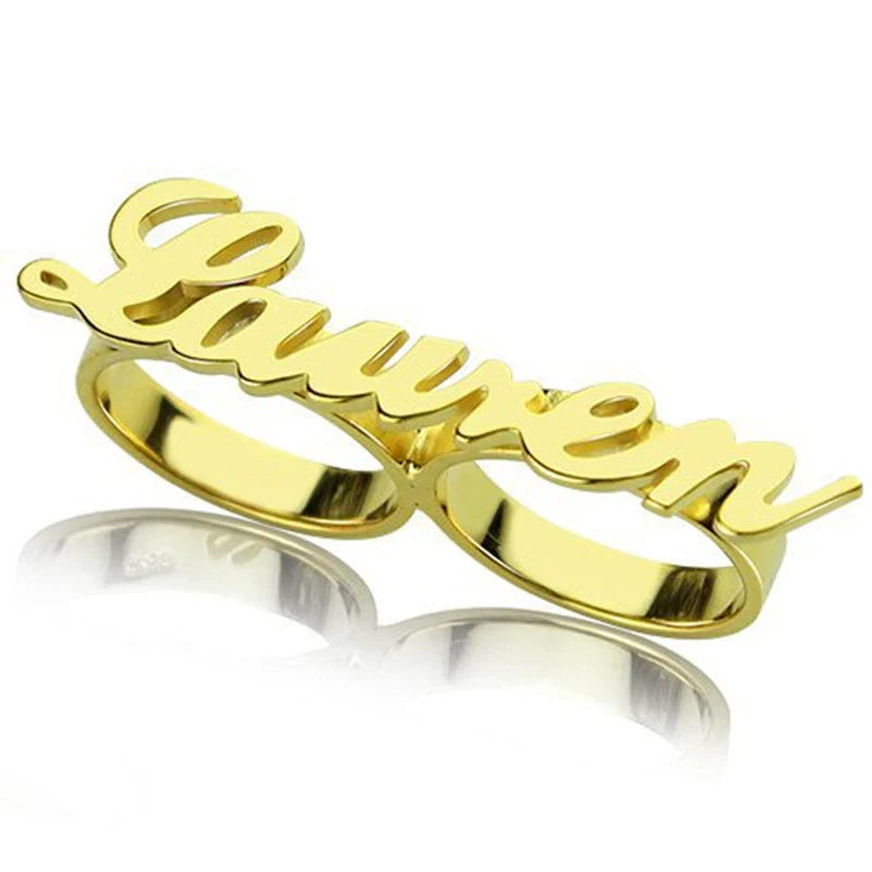 Exquisite personalized stainless steel double ring in gold, silver, and rose gold shades