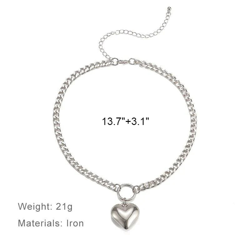 Edgy punk choker necklace with a heart pendant made of durable iron alloy for a fashionable and long-lasting accessory