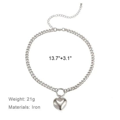 Edgy punk choker necklace with a heart pendant made of durable iron alloy for a fashionable and long-lasting accessory