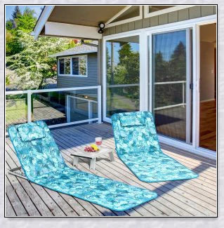 Stylish folding outdoor lounge chair with comfortable padded seat and adjustable backrest, perfect for relaxing by the pool or on the beach