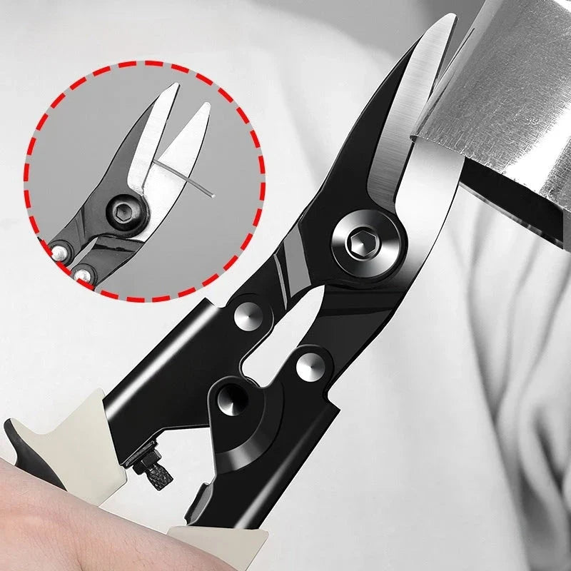 Premium Multi-Directional Metal Sheet Cutting Scissors with stainless steel blades and ergonomic rubber handle