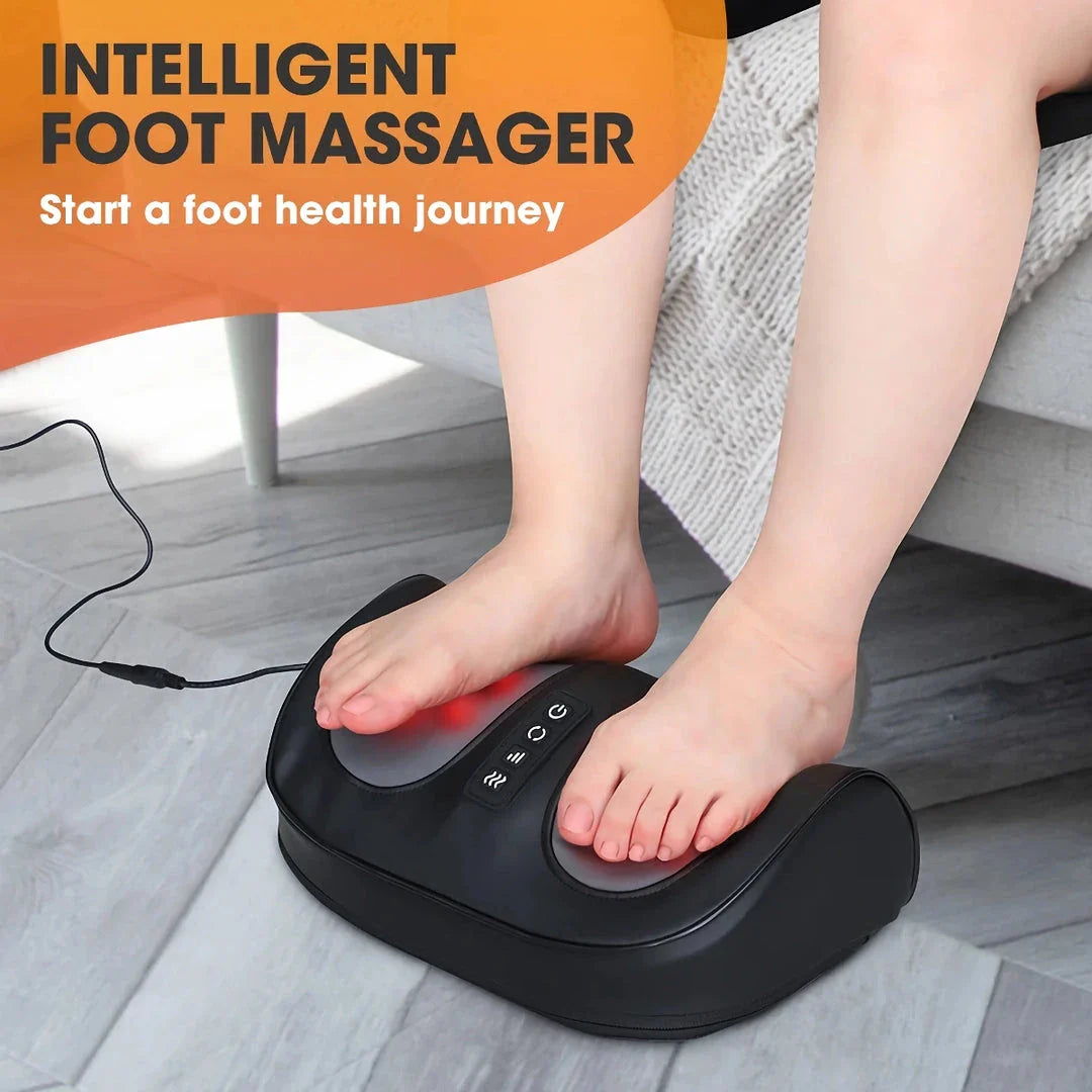 A luxurious electric foot and calf massager with Shiatsu kneading and a soothing 42°C hot compress, providing professional-grade relaxation and muscle recovery at home.
