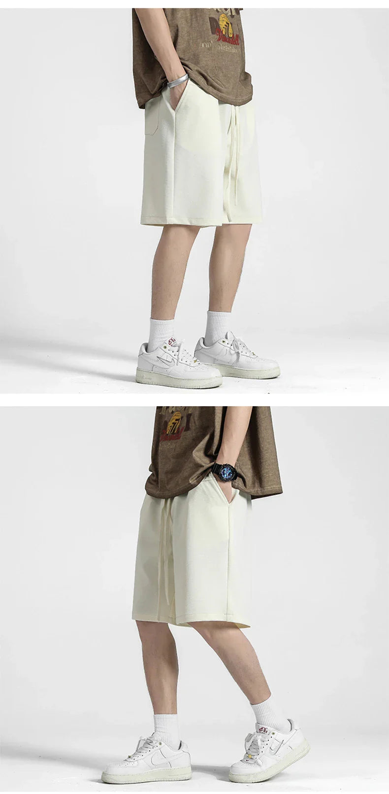 Premium straight-fit drawstring trousers in white, khaki, and black colours for stylish British men