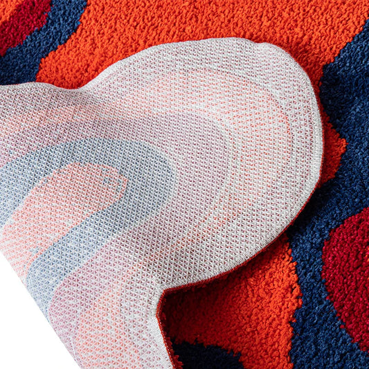 Vibrant 70s retro psychedelic tufted area rug with abstract design, perfect for adding vintage charm and modern style to your home