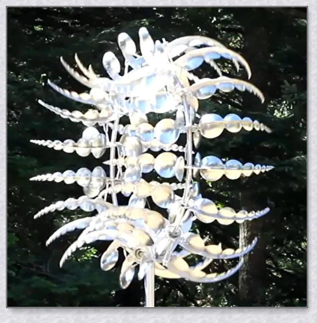 Premium kinetic garden spinner with mesmerizing dual-motion design, crafted from durable metallic materials for all-weather use.