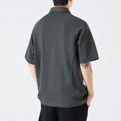 Retro Short Sleeve Men's T-shirt with Embroidered Design in Dark Brown, White, and Grey Colours