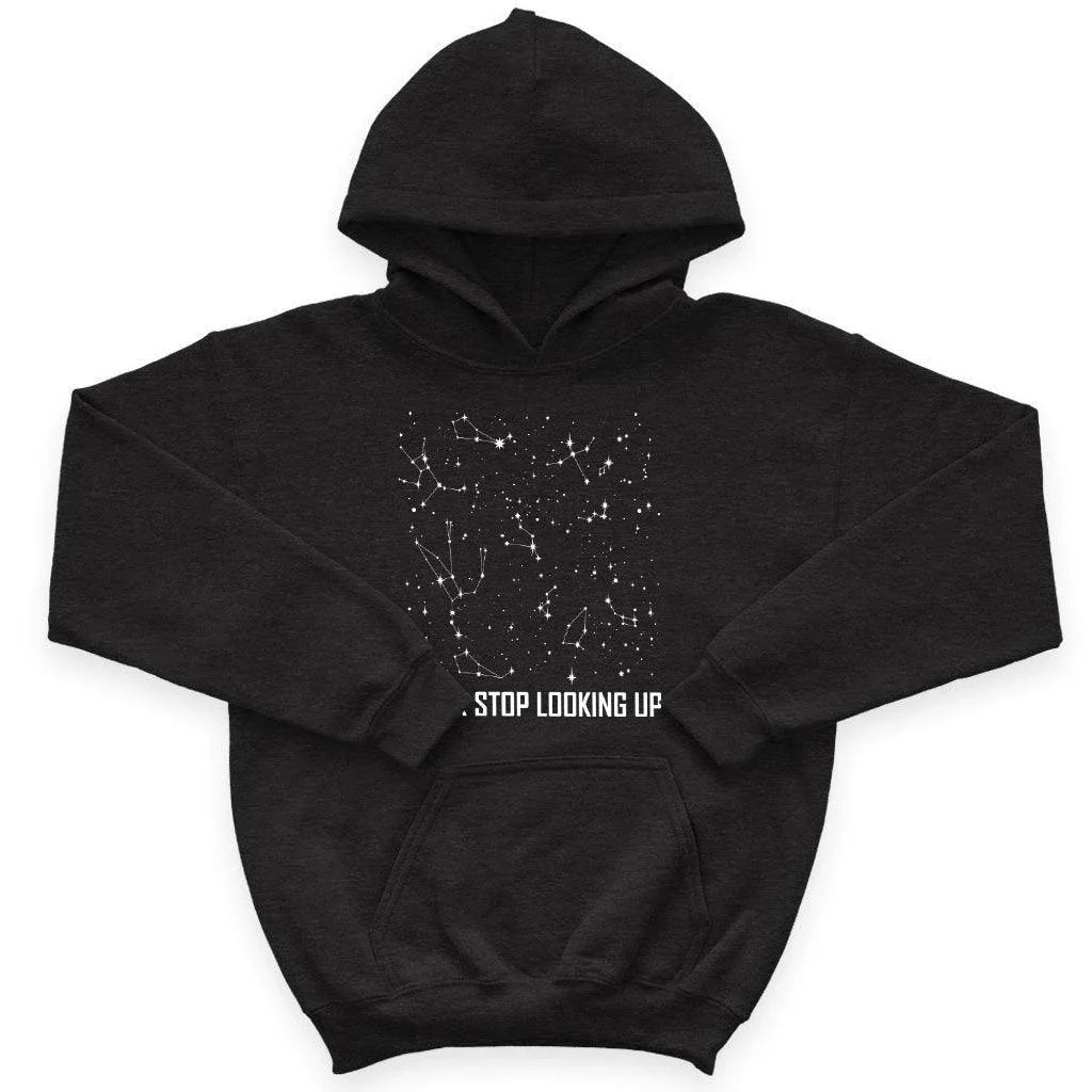 Kids' Constellation Stars Hoodie in Dark Gray Heather, made with premium Airlume cotton blend for cosy comfort