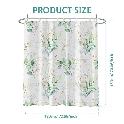 Elegant leaf-patterned waterproof shower curtain with a nature-inspired design, suitable for UK bathrooms