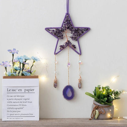 Mesmerising Moon Agate Crystal Pendant Dream Catcher with a stunning array of colourful agate crystals