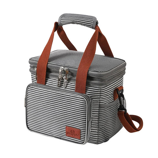 Portable picnic bento bag made of durable Oxford cloth and insulated with aluminium foil to keep food fresh and at the right temperature