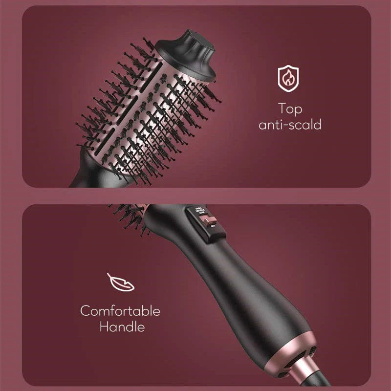 4-in-1 hot air styling brush with oval brush design for creating voluminous curls and reducing frizz