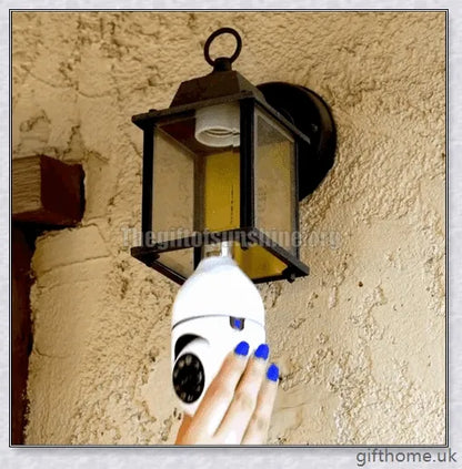 5G Wi-Fi smart home surveillance bulb camera with 360-degree coverage, night vision, and remote monitoring capabilities
