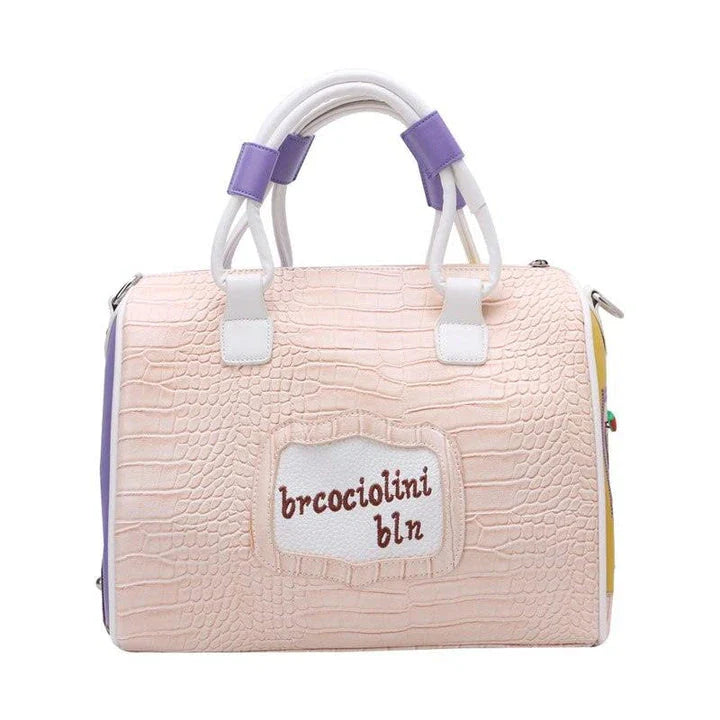Stylish European and American-inspired women's tote bag with cartoon embroidery, suitable for use as a handbag, shoulder bag, or travel bag