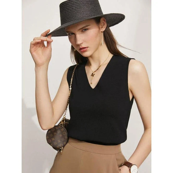 Minimalist V-Neck Tank Top in Elegant Blue - Sophisticated, durable, and versatile wardrobe essential for British women
