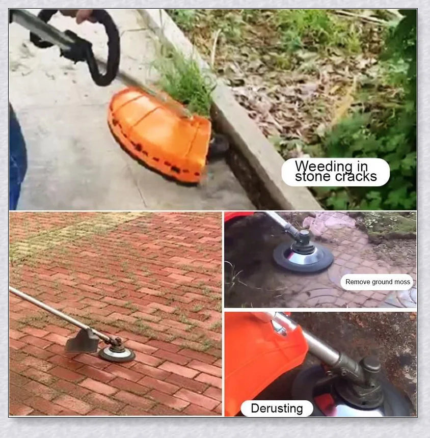 Premium Pavement Surface Grass Trimmer with stainless steel construction and heavy-duty brushes for efficient grass and brush cutting on hard surfaces
