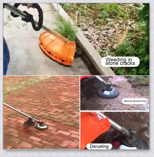 Premium Pavement Surface Grass Trimmer with stainless steel construction and heavy-duty brushes for efficient grass and brush cutting on hard surfaces