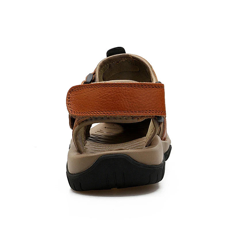 Premium split leather casual sandals with flexible rubber sole and MD cushioning for all-day comfort and style