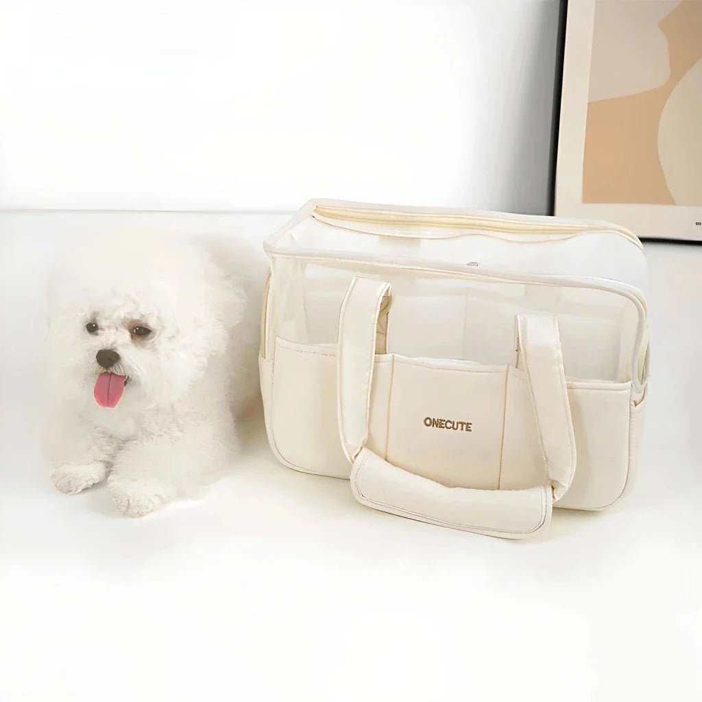 Beige Pet Travel Backpack for Small Dogs with Breathable Cotton Design