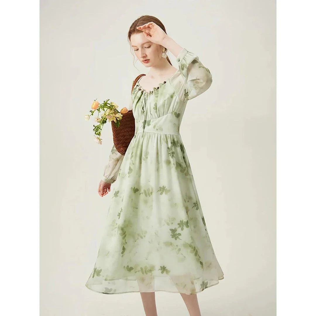 Elegant Chinese-Style Romantic Dress for Women in Creamy-White Colour