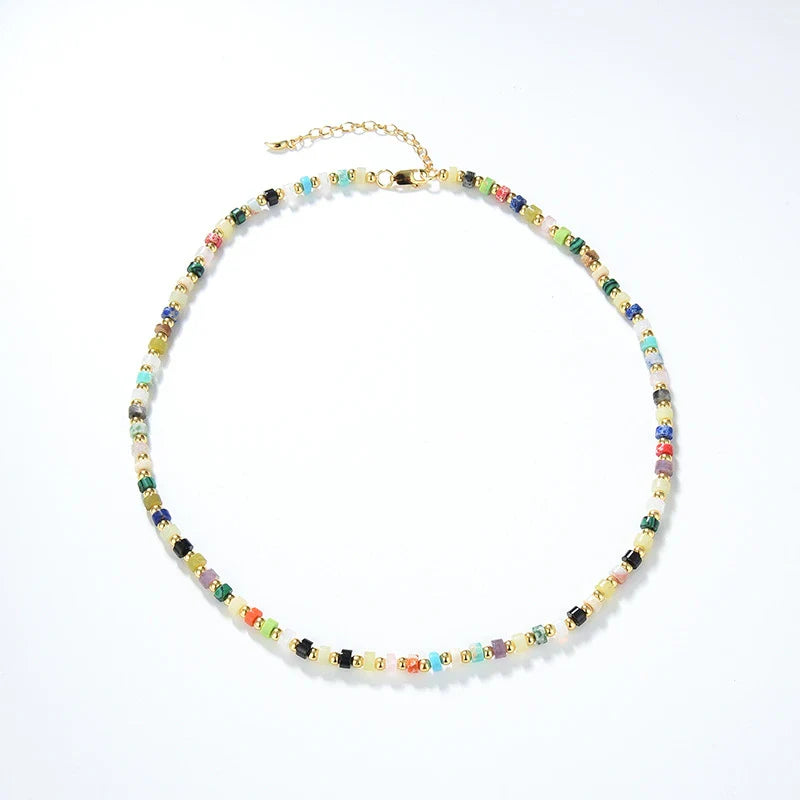 Exquisite British multi-gem turquoise necklace with sterling silver setting and round bead chain