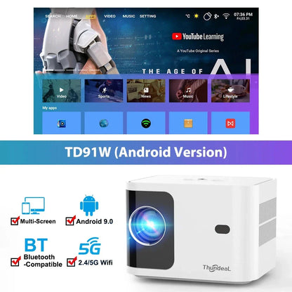 High-Definition 1080P 4K Video Portable Projector with 5G Wi-Fi and Android OS for Immersive Home Entertainment