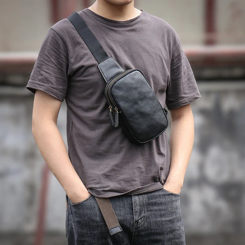 Premium leather crossbody chest bag for men with adjustable strap and spacious main compartment